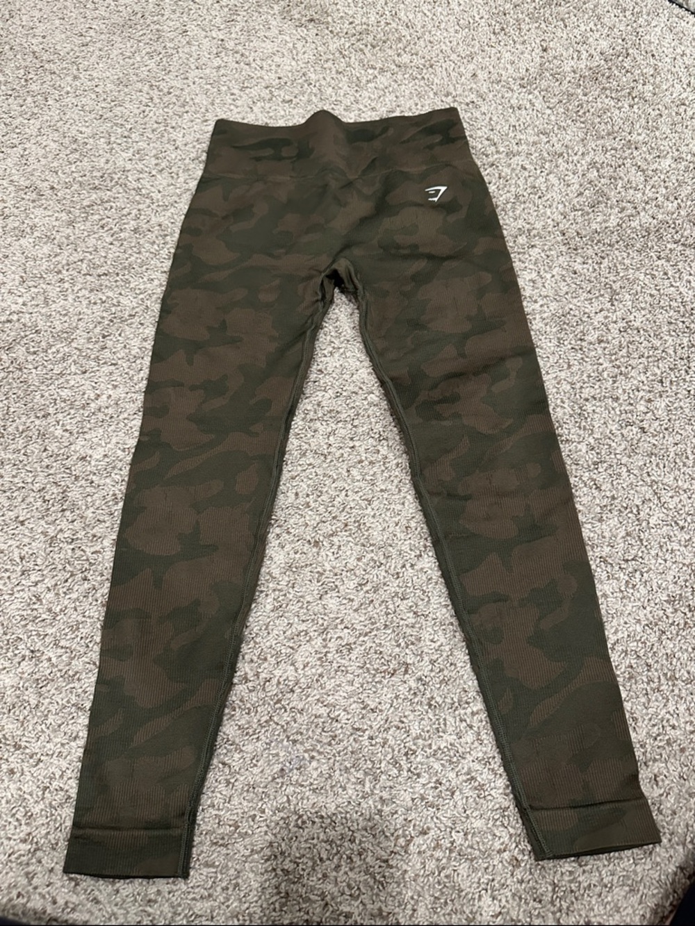 Girls' Camouflage Seamless Leggings - Olive Green